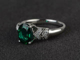 2.4ct Oval Cut Green Emerald Solitaire Split Shank Ring 14k White Gold Finish