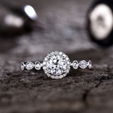 2ct Round Cut Diamond Accent Halo Solitaire Engagement Ring 14k WhiteGold Finish