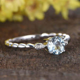 1ct Round Cut Aquamarine Rope Shank Solitaire Accent Ring 14k White Gold Finish