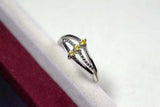 0.16ct Engagement Ring Round Cut Yellow Sapphire Split Band 14k WhiteGold Finish