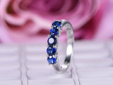 2ct Round Cut Blue Sapphire Five Stone Wedding Ring Band 14k White Gold Finish
