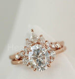 2.2ct Oval Simulated Diamond Cluster Crown Bridal Ring Set 14k Rose Gold Plated