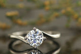 1Ct Round Cut Diamond Twist Swirl Solitaire Engagement Ring 18K White Gold Over