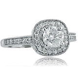 2.4ct Round Cut Diamond Engagement Ring Milgrain Halo Vintage 14k WhiteGold Over