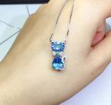 2ct Blue Topaz Pendant Oval Pear Cut Kitten 14k White Gold Finish NO CHAIN
