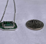 1.5ct Green Emerald Simulated Dual Halo Pendant 14k White Gold Plated NO CHAIN