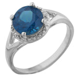 2.3ct Engagement Ring Round London Blue Topaz Split Shank 14k White Gold Finish