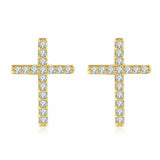 1ct Round Cut Diamond Cross Design Stud Earrings Women 14k Yellow Gold Finish