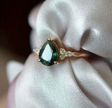 2ct Engagement Ring Pear Cut Green Emerald Diamond Petite 14k Rose Gold Finish