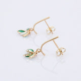 1.5ct Drop Earrings Marquise Cut Green Emerald Leaf Design 14k YellowGold Finish
