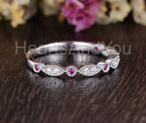0.3ct Round Cut Simulated Ruby Half Eternity Wedding Band 14k White Gold Plated