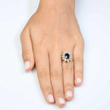 3ct Oval Cut Blue Sapphire Engagement Ring Floral Solitaire 14k Yellow Gold Over