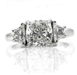 4Ct Cushion Cut Trilogy Engagement Ring 14K White Gold Finish Trapezoid Accents