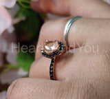1ct Oval Cut Simulated Peach Morganite Halo Engagement Ring 14k WhiteGold Plated