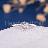 0.5ct Round Cut Simulated Diamond Dainty Halo Pearl Ring 14k Yellow Gold Plated
