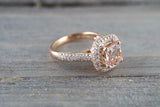 2.5ct Princess Cut Morganite Engagement Ring Cluster Halo 14k Rose Gold Finish