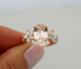 2.5ct Oval Cut Morganite Floral Solitaire with Accent Ring 14k Rose Gold Finish