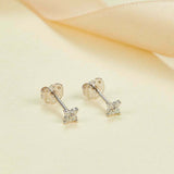0.5ct Round Cut VVS1D Diamond Clover Floral Stud Earrings 14k White Gold Finish