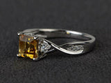 2ct Engagement Ring Asscher Cut Citrine Twisted Infinity 14k White Gold Finish