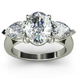 2.5ct Oval Cut VVS1D Diamond Pear Accent Engagement Ring 14k White Gold Finish