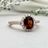 2.3ct Oval Cut Red Garnet Diamond Accent Halo Engagement Ring 14k Rose Gold Over