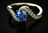 2ct Round Cut Blue Sapphire Engagement Ring 14k Yellow Gold Over Swirl Solitaire