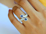 4ct Engagement Ring Pear Cut Blue Sapphire Cocktail Bypass 14k White Gold Finish