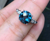 2.45ct Engagement Ring Round Cut Blue Topaz Accents Solitaire 14k WhiteGold Over