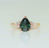 2ct Engagement Ring Pear Cut Green Emerald Diamond Petite 14k Rose Gold Finish