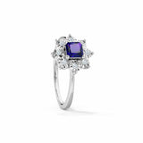 1.5ct Engagement Ring Princess Cut Sapphire Floral Solitaire 14k White Gold Over