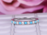 2Ct Round Cut Alternate Diamond Turquoise Half Eternity Band 14K White Gold Over