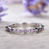 0.3ct Round Cut Purple Amethyst Wedding Band Anniversary 14k White Gold Finish