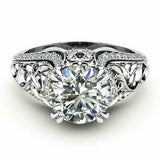 1.7ct Round Cut Diamond Engagement Ring 14k White Gold Finish Antique Vintage