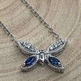 2ct Marquise Simulated Sapphire Butterfly Pendant Chain 14k White Gold Plated