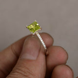 1.5ct Asscher Cut Green Peridot Engagement Ring 14k White Gold Finish Solitaire