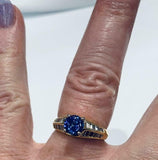 4ct Engagement Ring Round Cut Blue Sapphire Cocktail 14k Yellow Gold Finish
