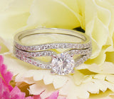 Split Shank Bridal Set Engagement Ring 2ct Round Cut Diamond 14k White Gold Over