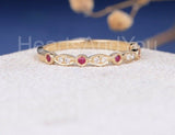 0.5ct Round Cut Simulated Pink Ruby Half Eternity Band 14k Yellow Gold Plated