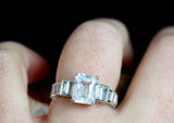 2ct Emerald Cut Diamond Baguette Accent Trend Solitaire Ring 14k White Gold Over