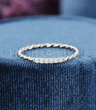 0.2ct Round Cut Moissanite Twisted Minimal Engagement Ring 14k White Gold Plated