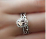 2ct Oval Cut Peach Morganite Engagement Ring 14k White Gold Over Halo Bridal Set