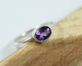 1ct Engagement Ring Oval Cut Amethyst Bezel Set Solitaire 14k White Gold Finish