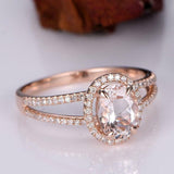 2.6ct Oval Morganite Engagement Ring Diamond Halo Split Shank 14k Rose Gold Over