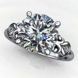 Solitaire Leaf Accent Engagement Ring 2ct Round Cut Diamond 14k WhiteGold Finish