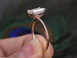 1ct Emerald Cut Diamond Solitaire with Round Accents Ring 14k Rose Gold Finish
