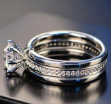 1.2ct Round Cut Diamond Engagement Ring 14k White Gold Finish Solitaire Trio Set