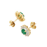 1.45ct Stud Earrings Round Cut Green Emerald Floral Halo 14k Yellow Gold Finish