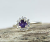 2.2ct Engagement Ring Round Cut Purple Amethyst Floral Halo 14k WhiteGold Finish