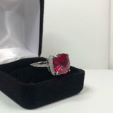 2.3ct Engagement Ring Cushion Cut Pink Ruby Diamond Halo 14k White Gold Finish