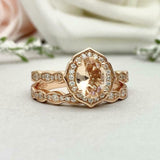2.1ct Engagement Ring Oval Cut Peach Morganite Bridal Set 14k Yellow Gold Finish